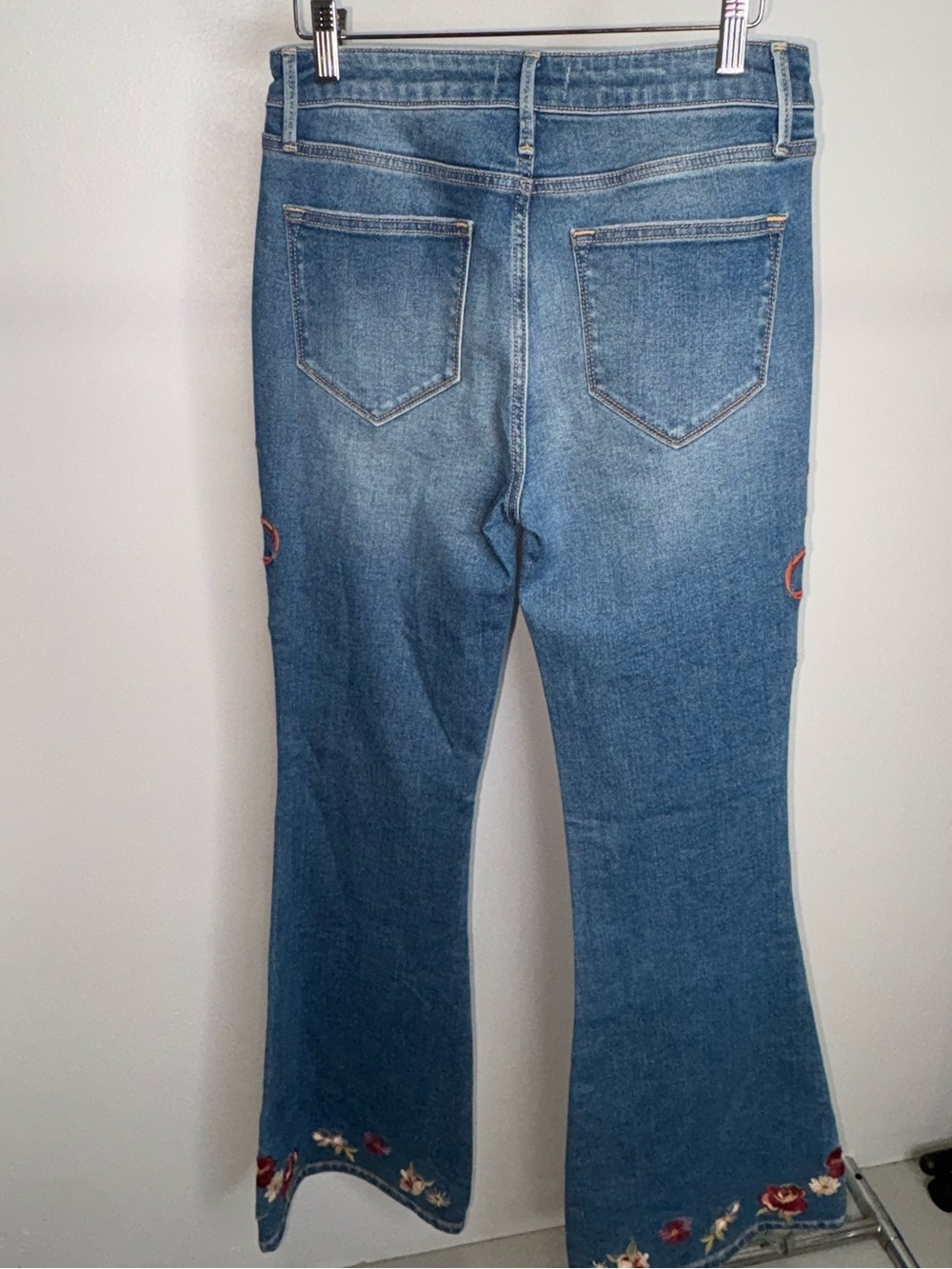 DRIFTWOOD Blue Flare Jeans with Red Floral Embroidery - Picture 4 of 7